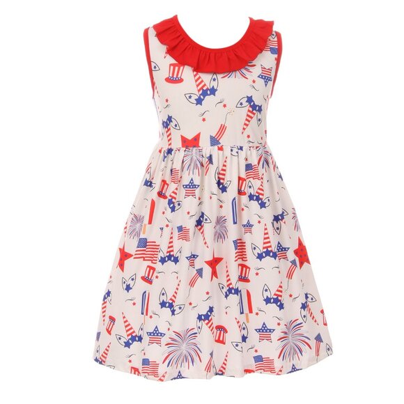 Little Girl Toddler Sleeveless Unicorn Fireworks American Flag USA Independence - Picture 1 of 4